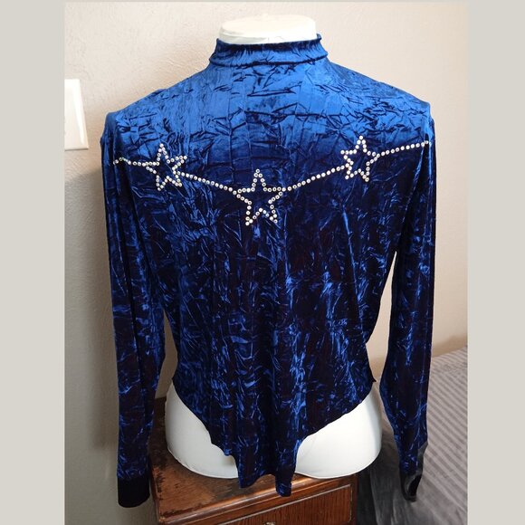 Blue Crushed Velvet Dance Costume with Swarovski Crystal AB 20ss Rhinestones - Picture 1 of 9